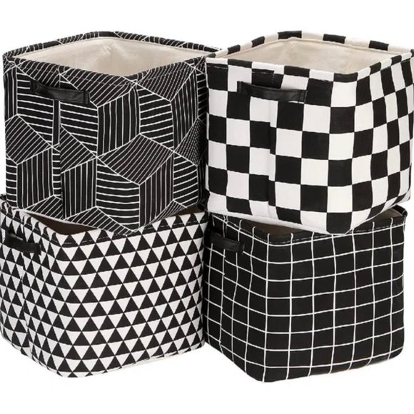 NWT Sea Team Foldable Large Square Black/White Geometric Fabric Storage Bins Set - Picture 2 of 9
